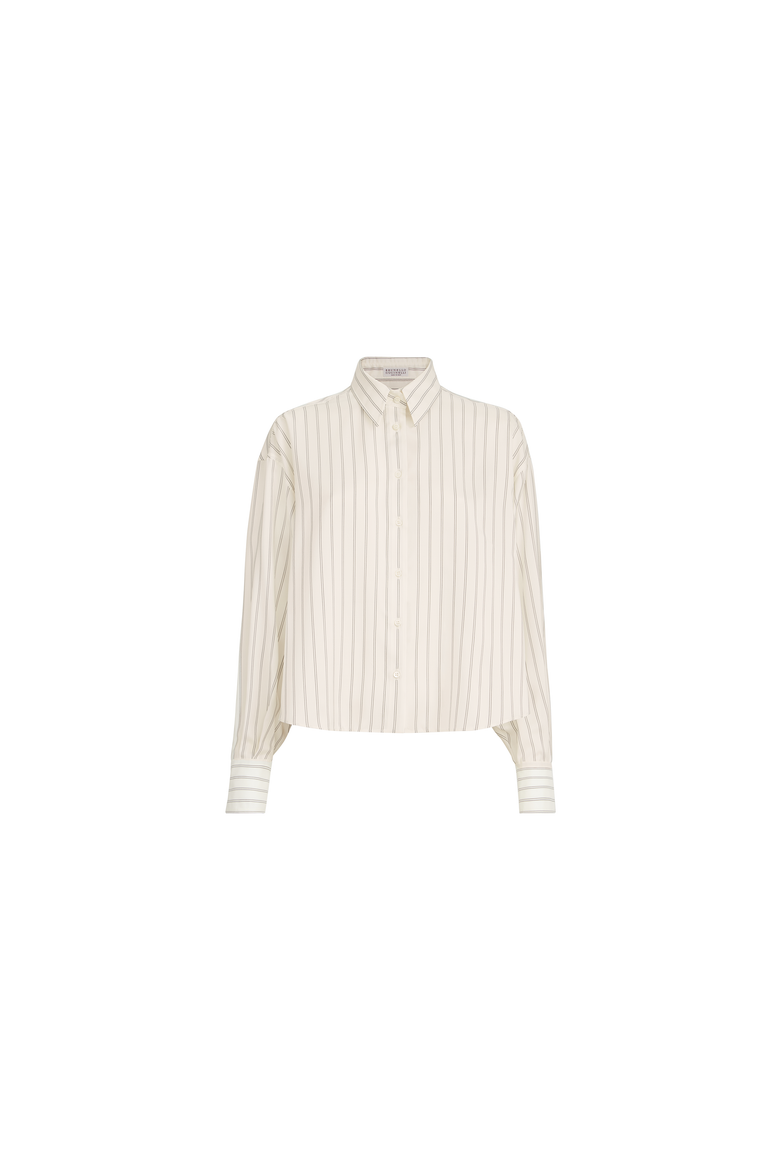 Striped silk poplin shirt with monili, Alternate, color, Butter