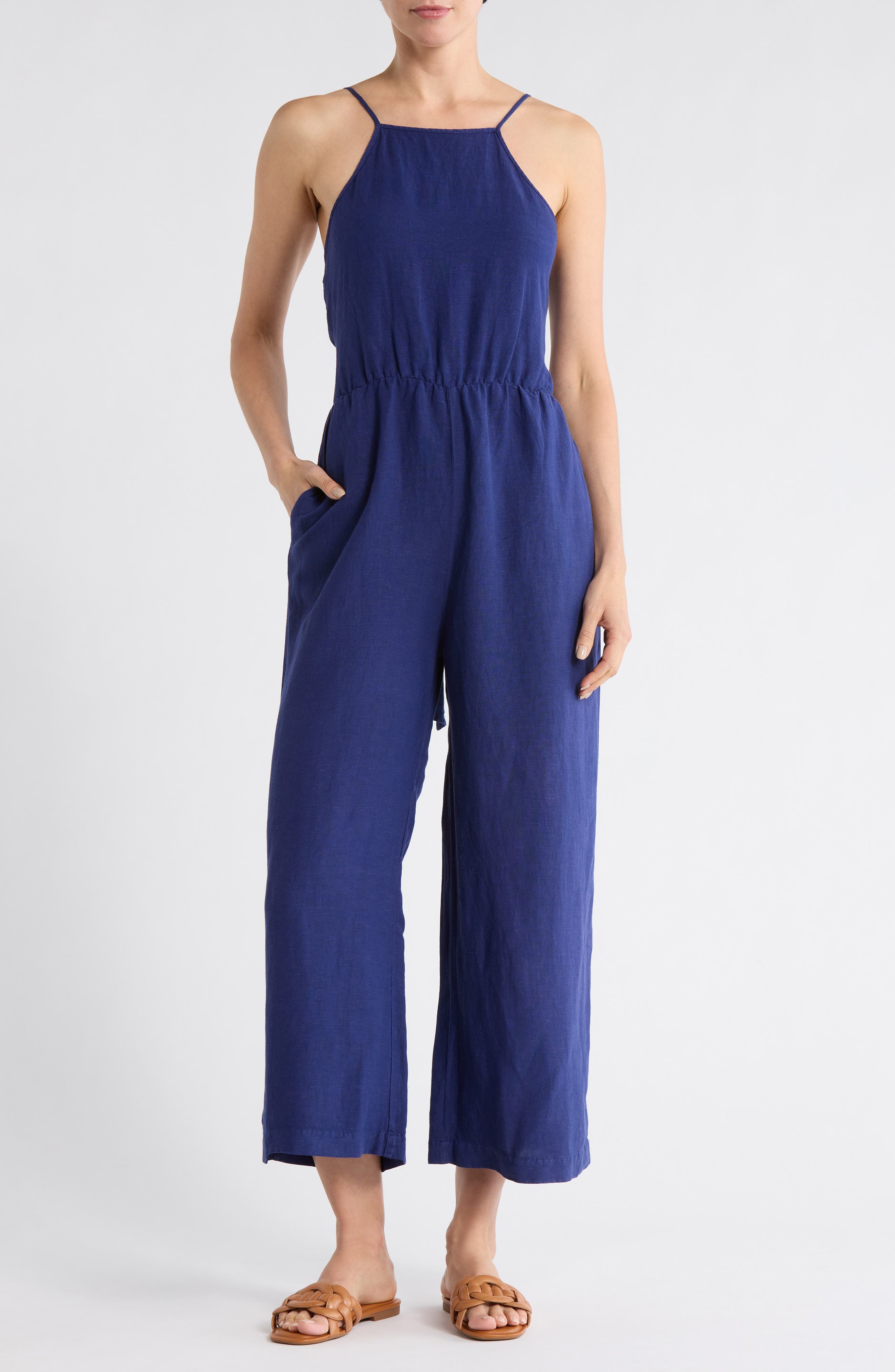 matty m. Linen Blend Straight Leg Jumpsuit