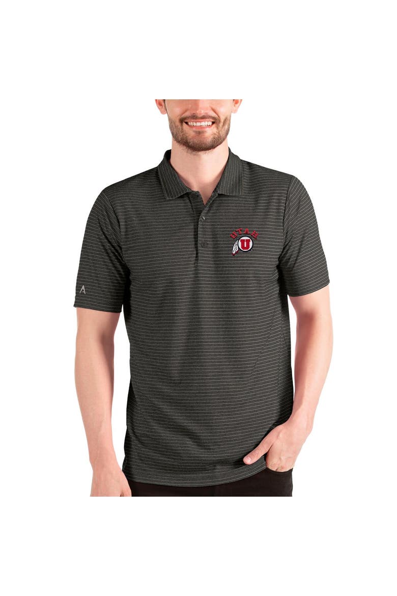 Men's Antigua Heathered Black/Silver Utah Utes Esteem Polo, Main, color, Heather Black