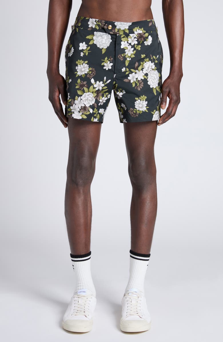 TOM FORD Hendrix Floral Swim Trunks, Main, color, Combo White/ Black