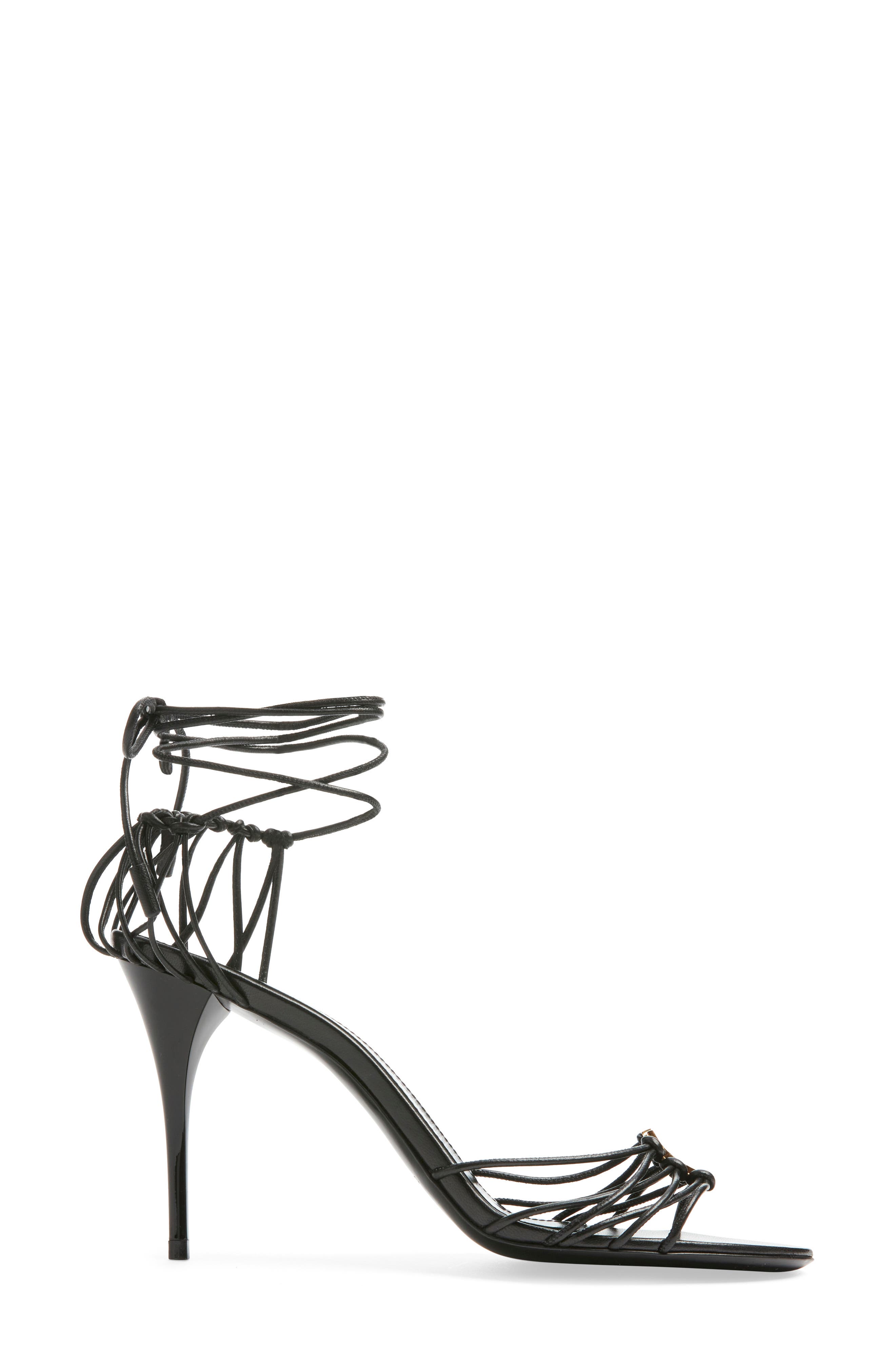 Saint Laurent Babylone Ankle Tie Sandal, Alternate, color, Noir