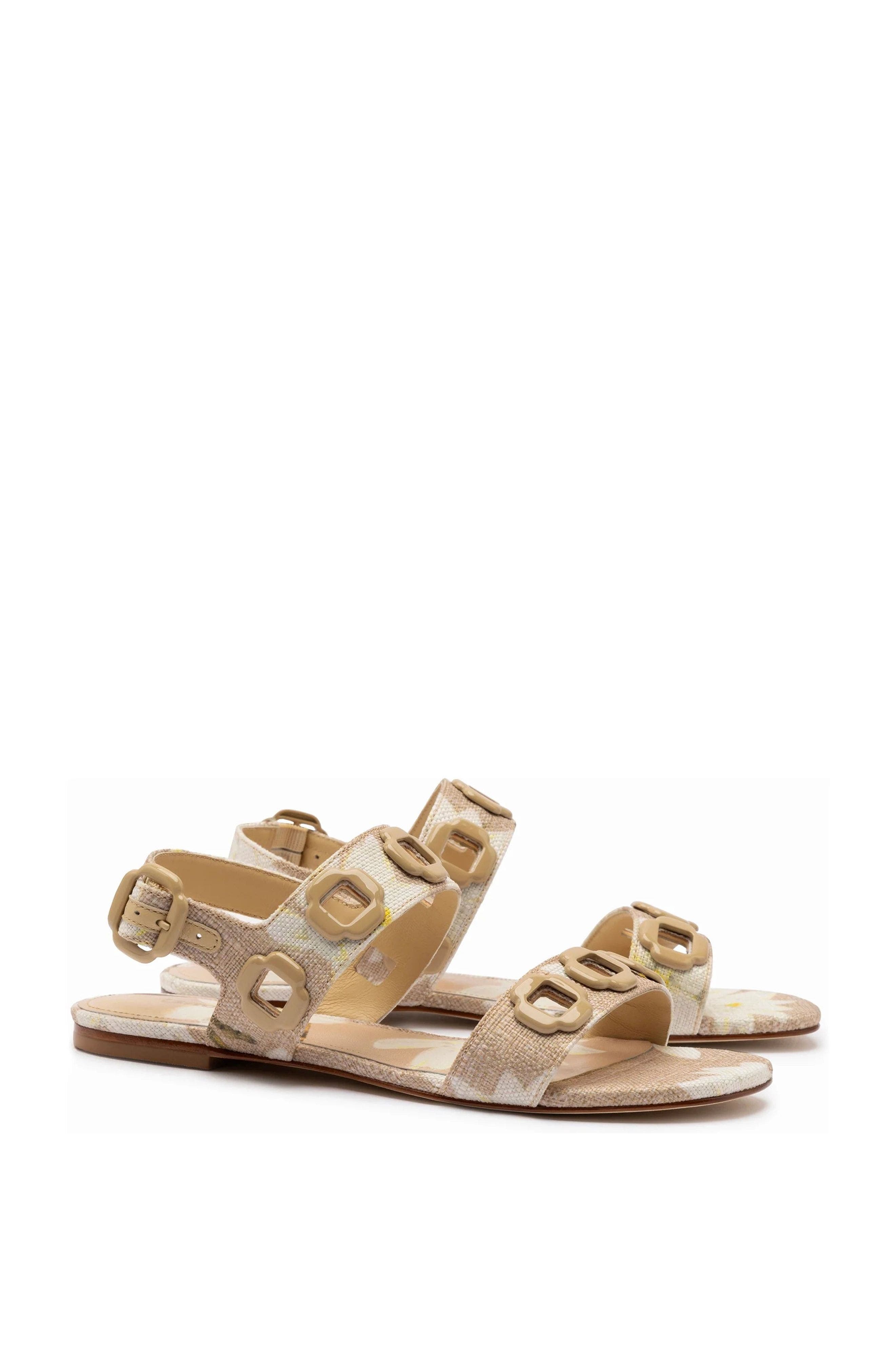Larroudé Milan Flat Sandal, Alternate, color, Beige Printed Raffia