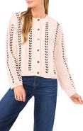 CeCe Ribbon Accent Cable Stitch Cardigan
