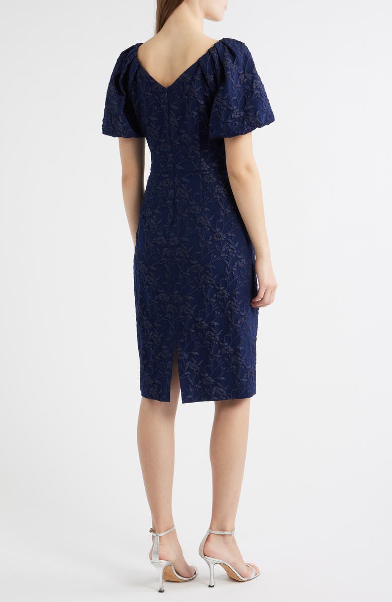 Eliza J Floral Jacquard Cocktail Sheath Dress, Alternate, color, Navy
