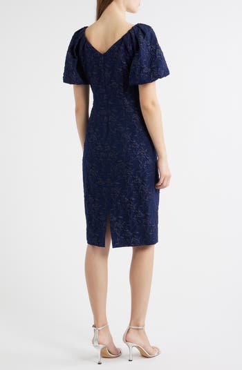 Floral Jacquard Cocktail Sheath Dress