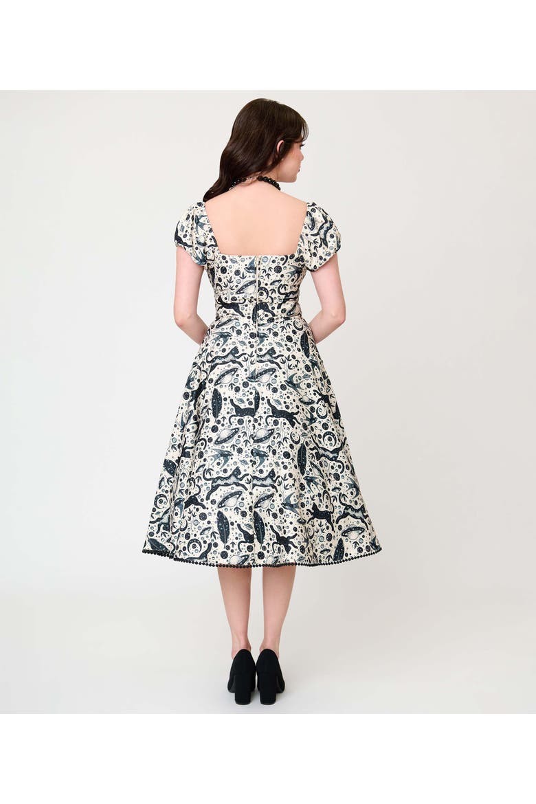 1950s Sweetheart Swing Dress, Alternate, color, Beige UFO Print