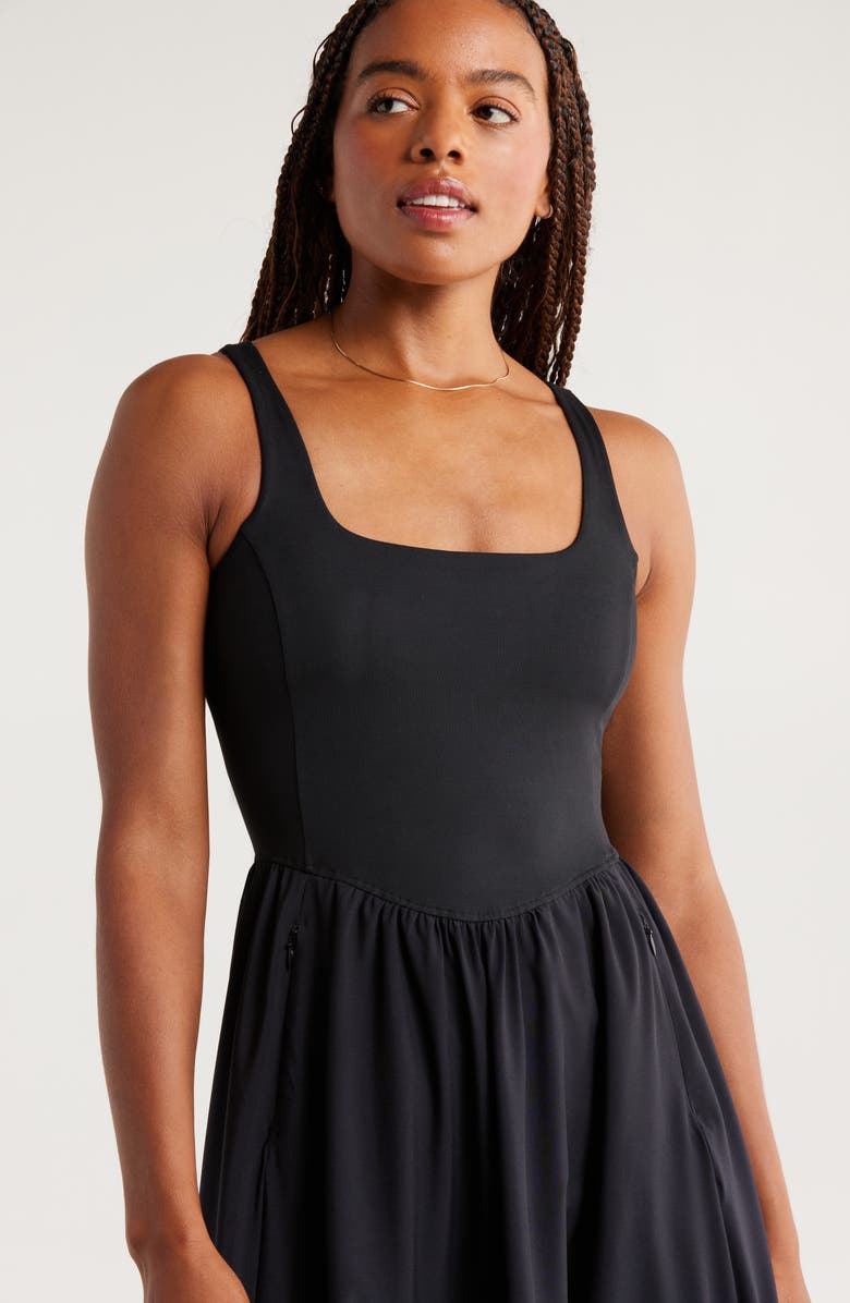 Zella Effortless Square Neck Midi Dress, Alternate, color, Black