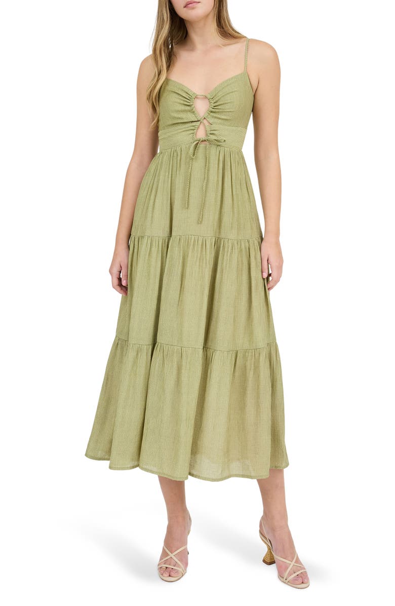 Blu Pepper Tie Front Tiered Midi Sundress, Main, color,