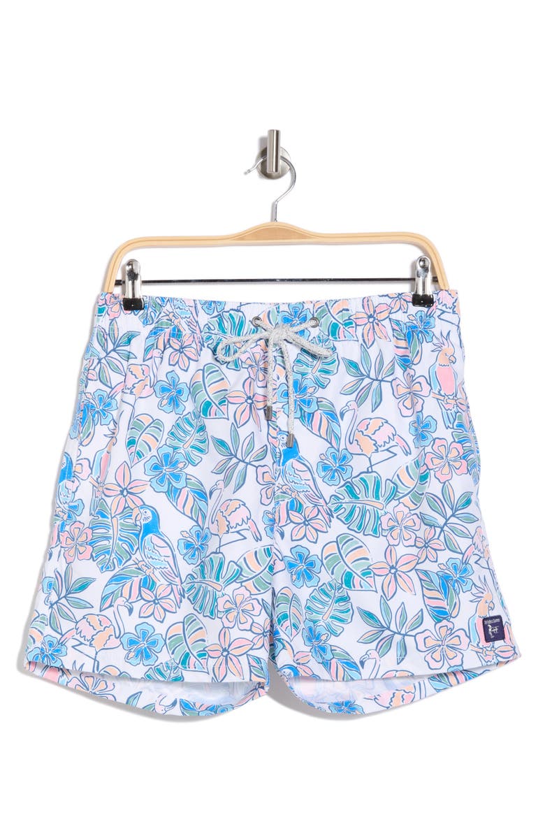 Vintage Summer Tropical Floral Swim Shorts, Alternate, color, White
