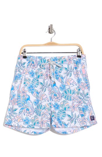 Shop Vintage Summer Tropical Floral Swim Shorts In White