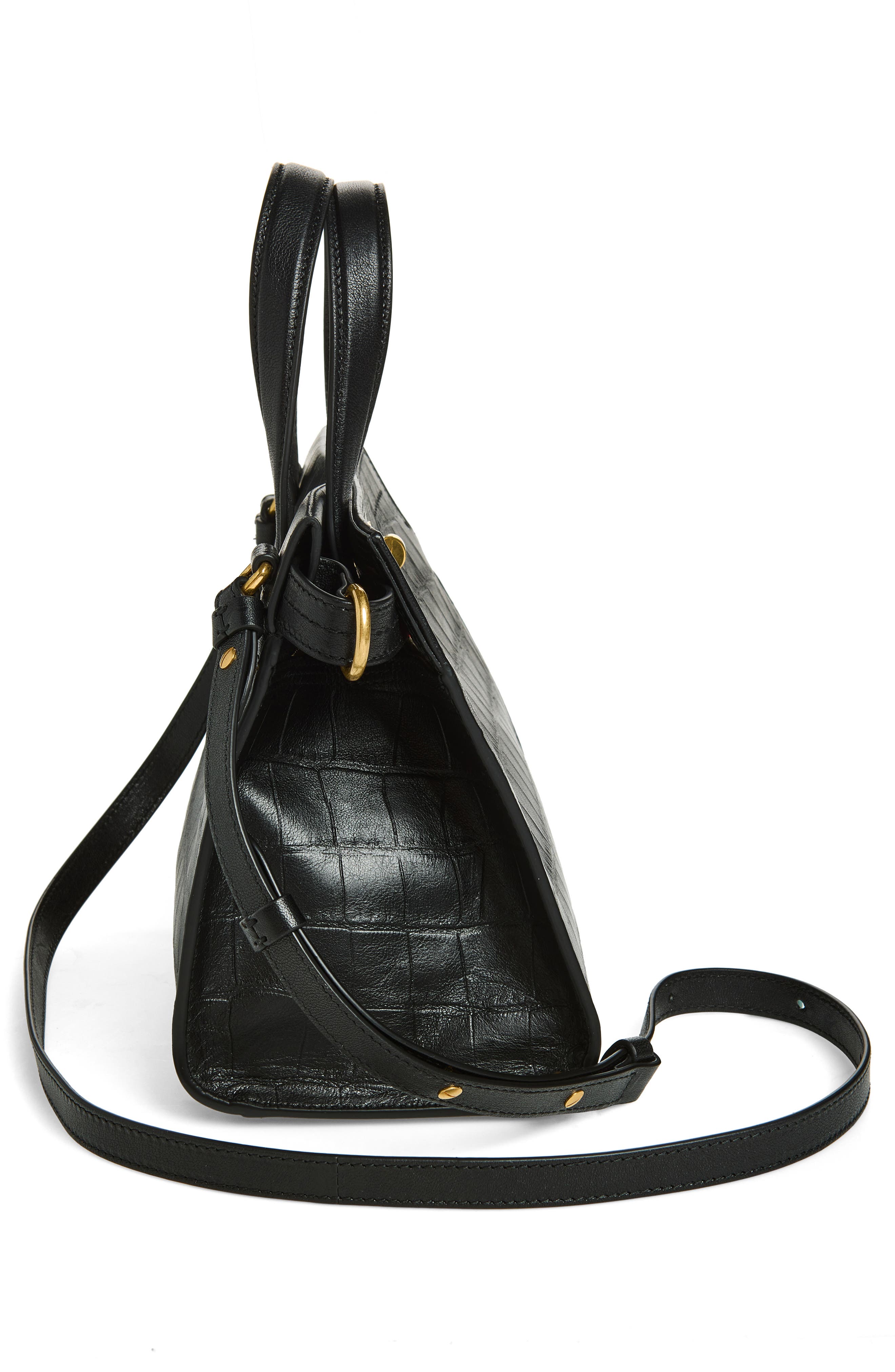 Burberry Mini Cotswolds Croc Embossed Leather Tote, Alternate, color, Black