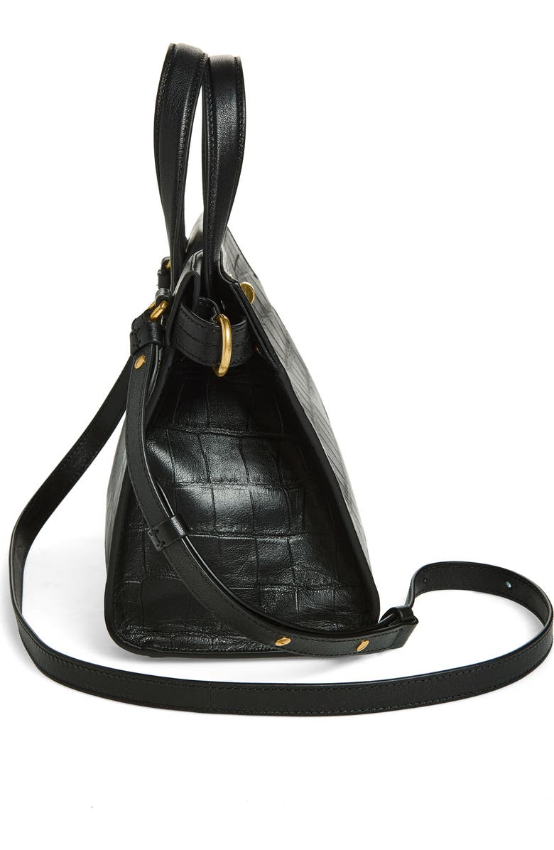 Burberry Mini Cotswolds Croc Embossed Leather Tote, Alternate, color, Black