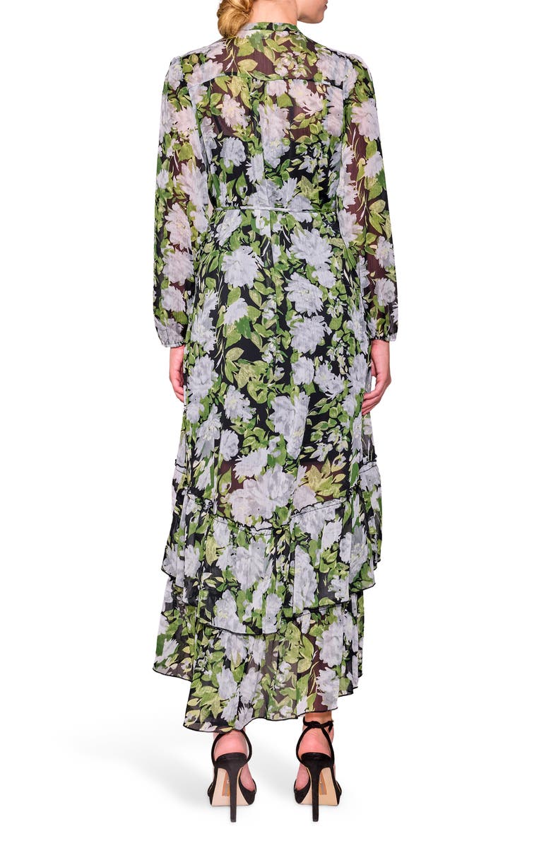 MELLODAY Long Sleeve Ruffle Chiffon Dress, Alternate, color, Black Green Multi