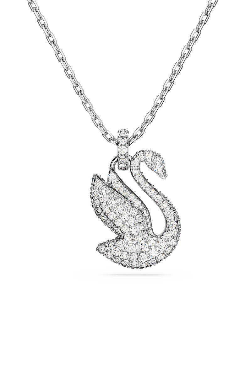 Swan Crystal Pendant Necklace, Main, color, WHITE/ SILVER