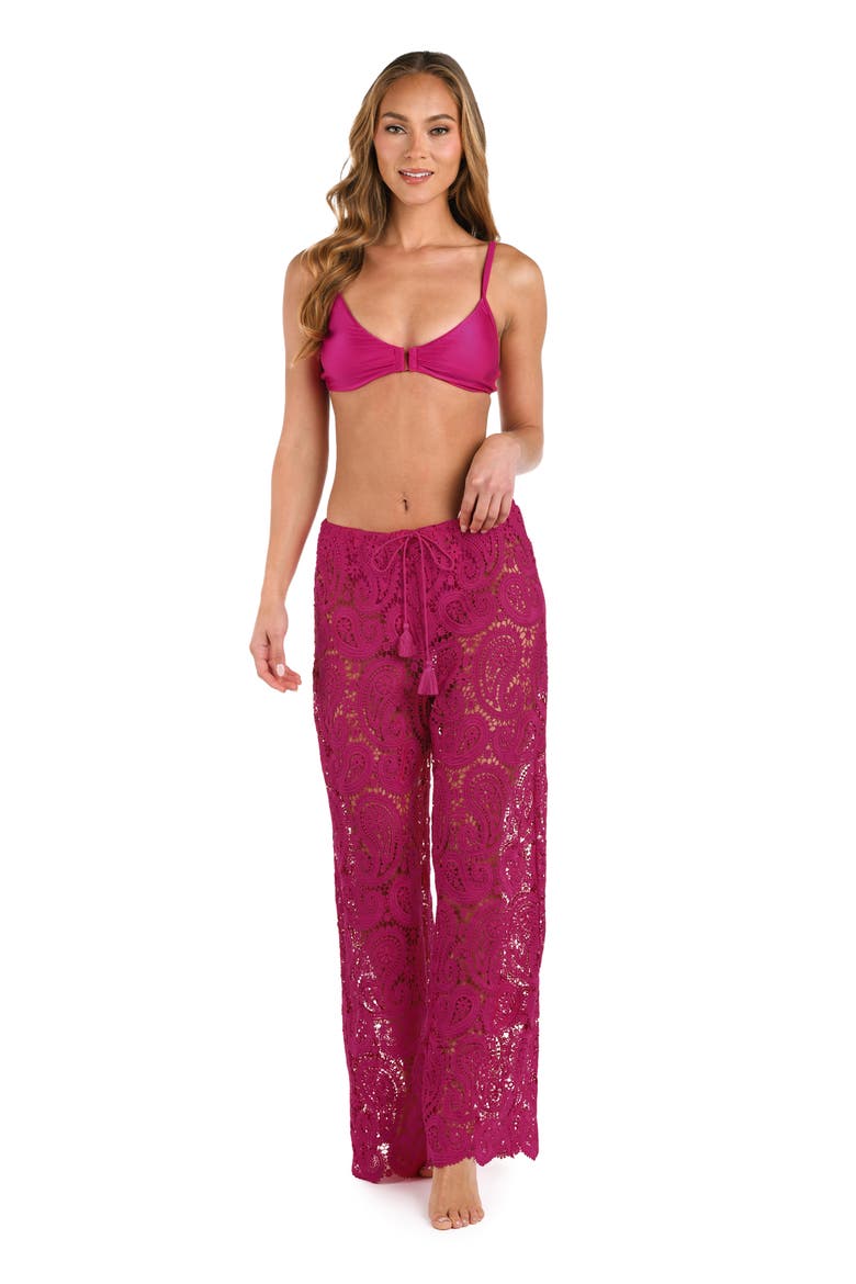 Geraldine Lace Wide Leg Cover-Up Pants, Alternate, color, FUCHSIA