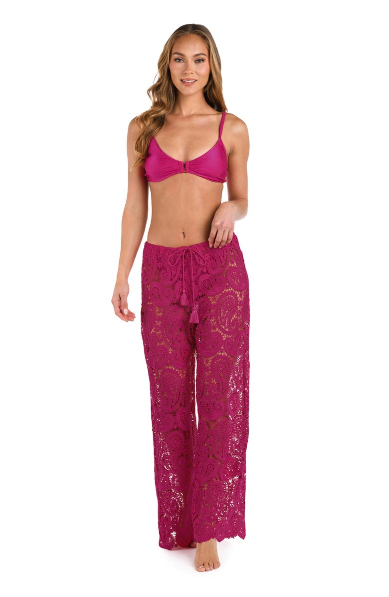 L'AGENCE Geraldine Lace Wide Leg Cover-Up Pants, Alternate, color, Fuchsia