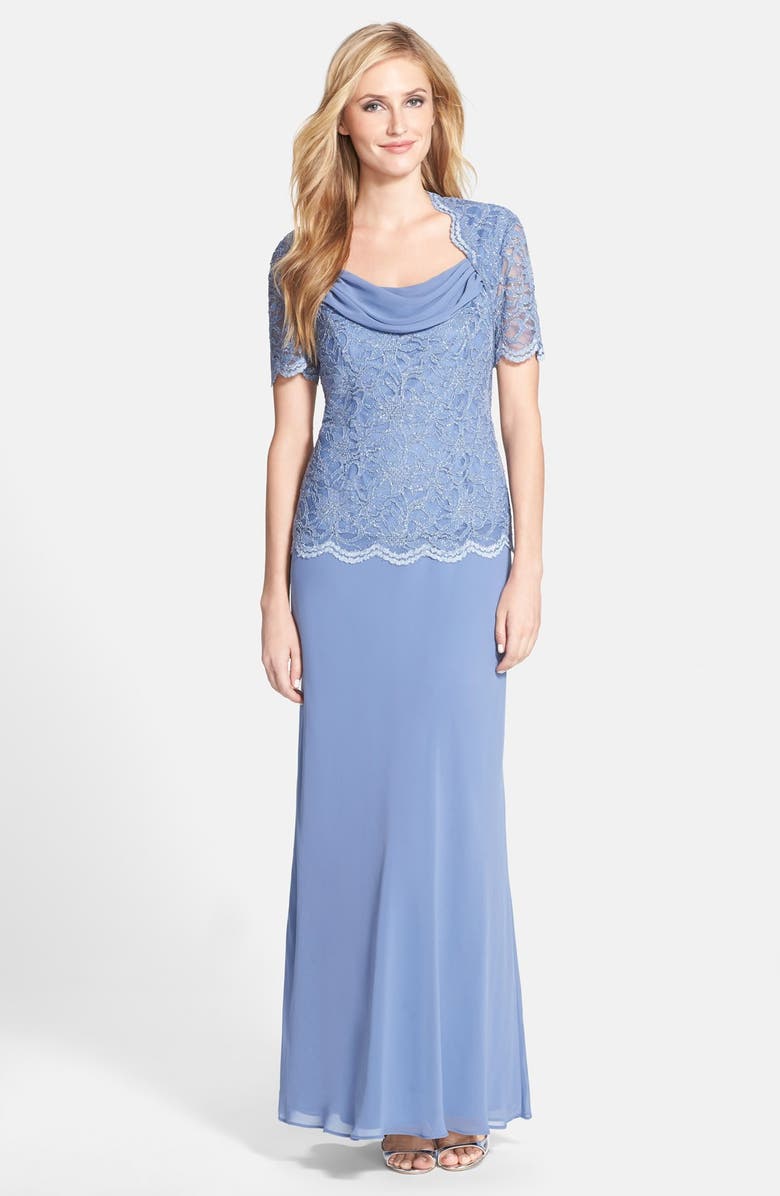 Alex Evenings Lace & Chiffon Gown, Main, color, 