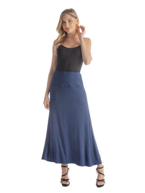 24seven Comfort Apparel Petite Elastic Waist Solid Color Maxi Skirt In Blue