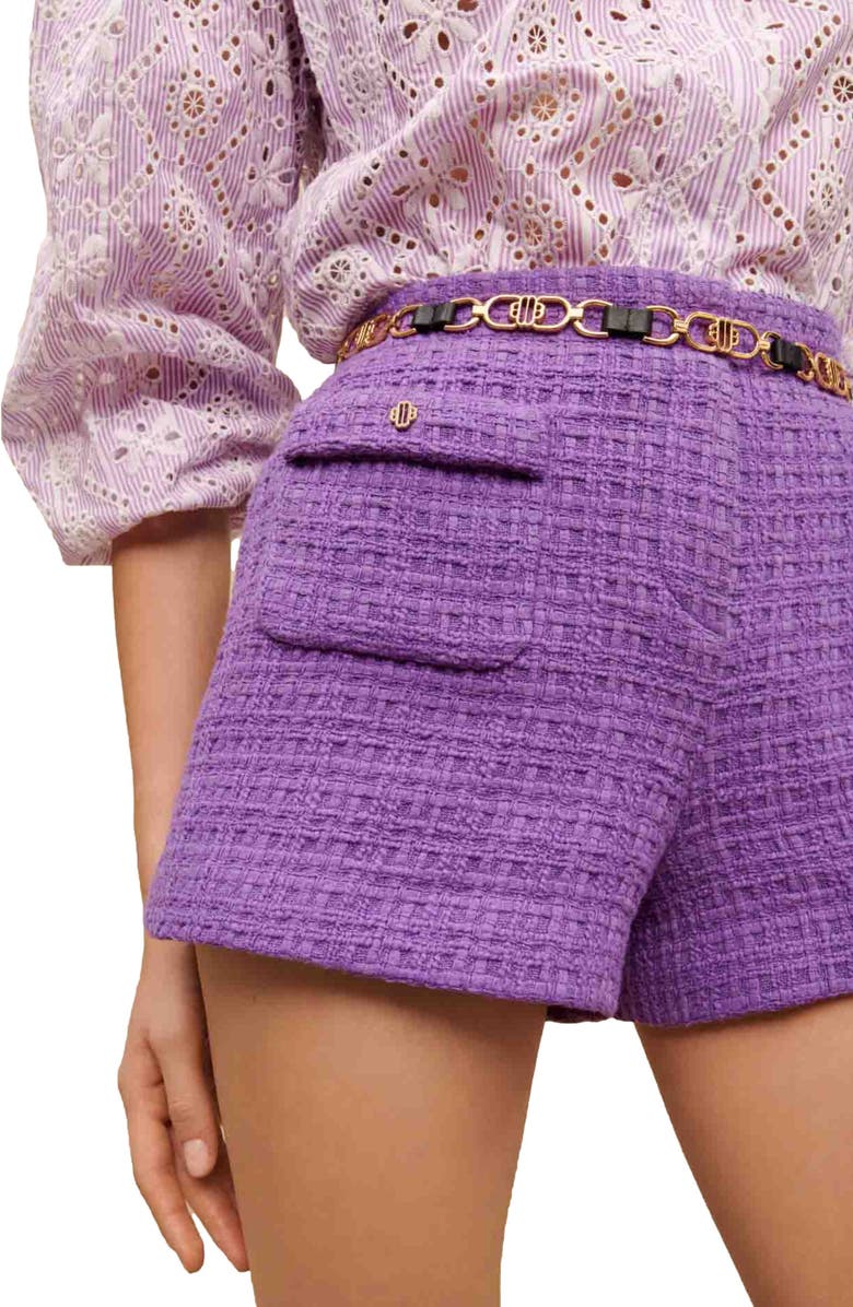 maje Apraia Tweed Shorts, Alternate, color, Violet