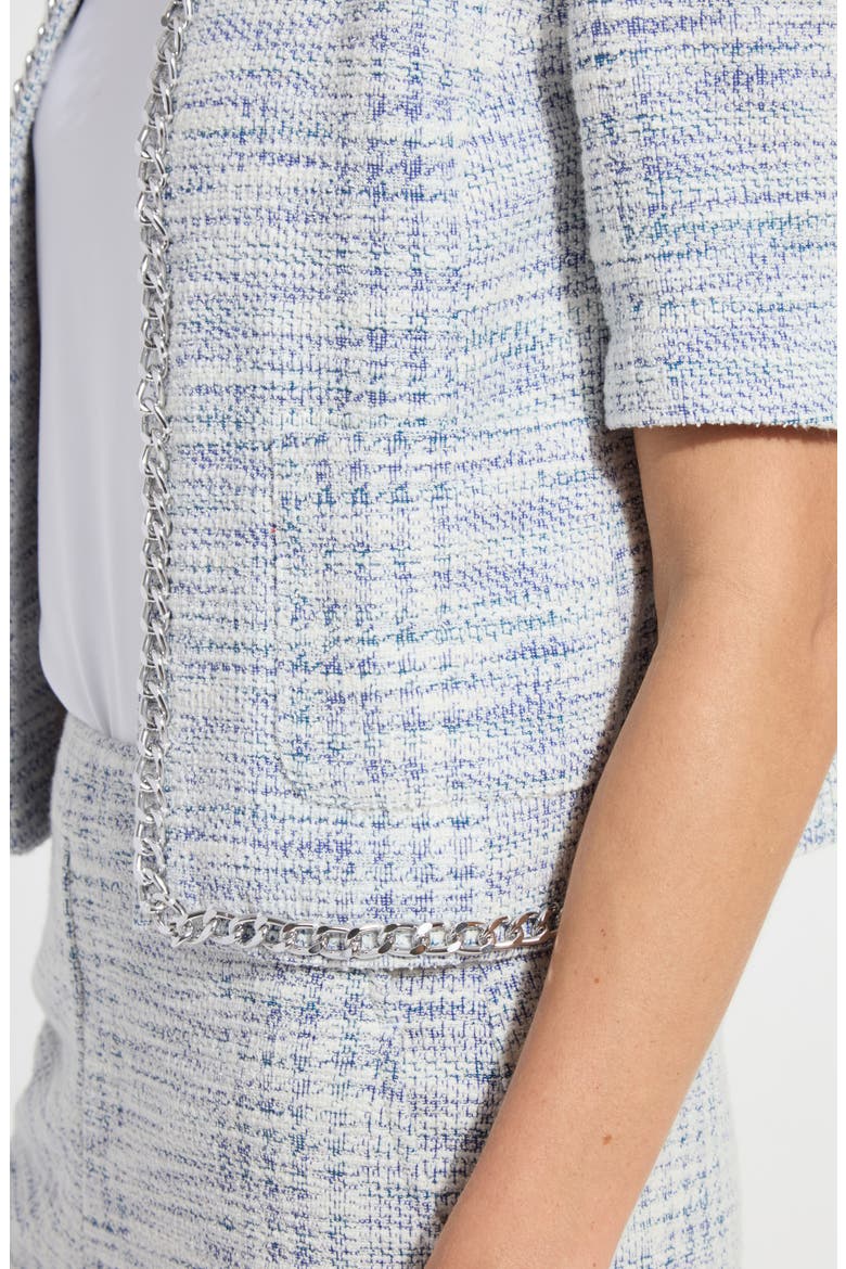 Lily Short Sleeve Summer Tweed Jacket, Alternate, color, AZZURRO TWEED
