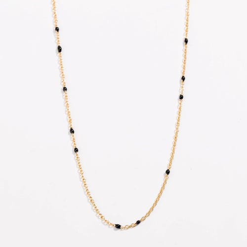 Hollywood Sensation Dainty Black Onyx Beaded Link Necklace In Gold