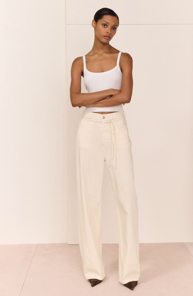 DL1961 Casie Belted Mid Rise Wide Leg Jeans, Alternate, color, Crema