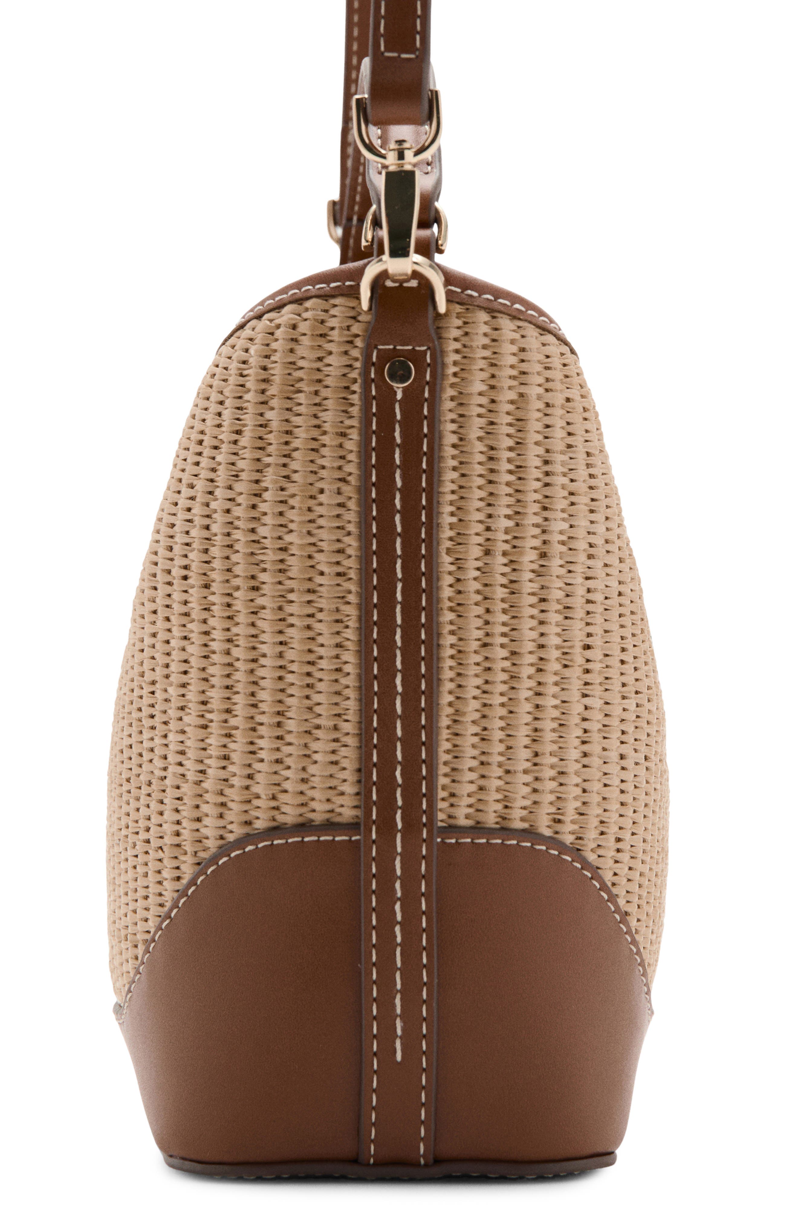 MANGO Contrasting Canvas & Faux Leather Bucket Bag, Alternate, color, Leather