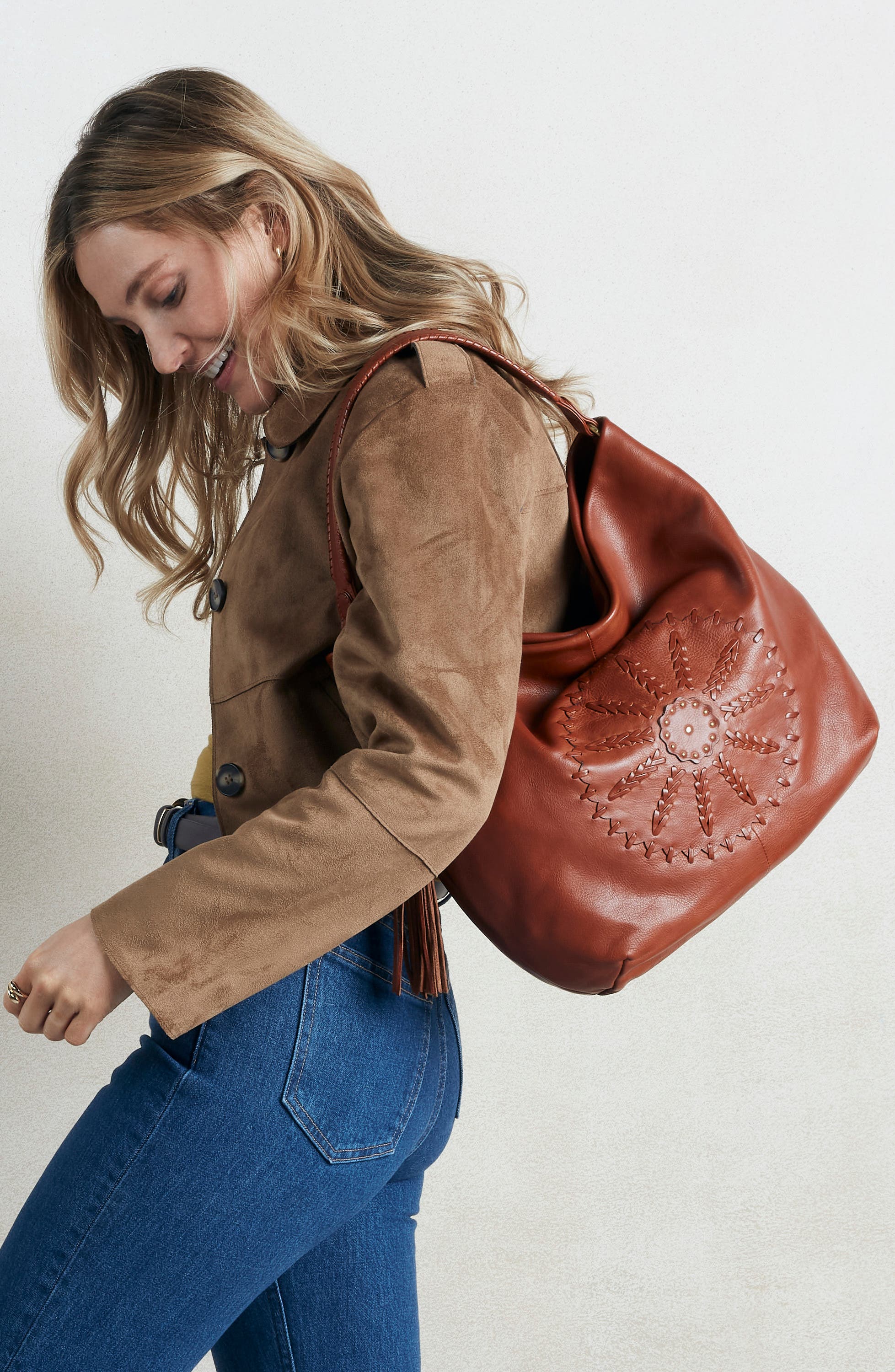 Harley Leather Hobo, Alternate, color, KINDLING BROWN