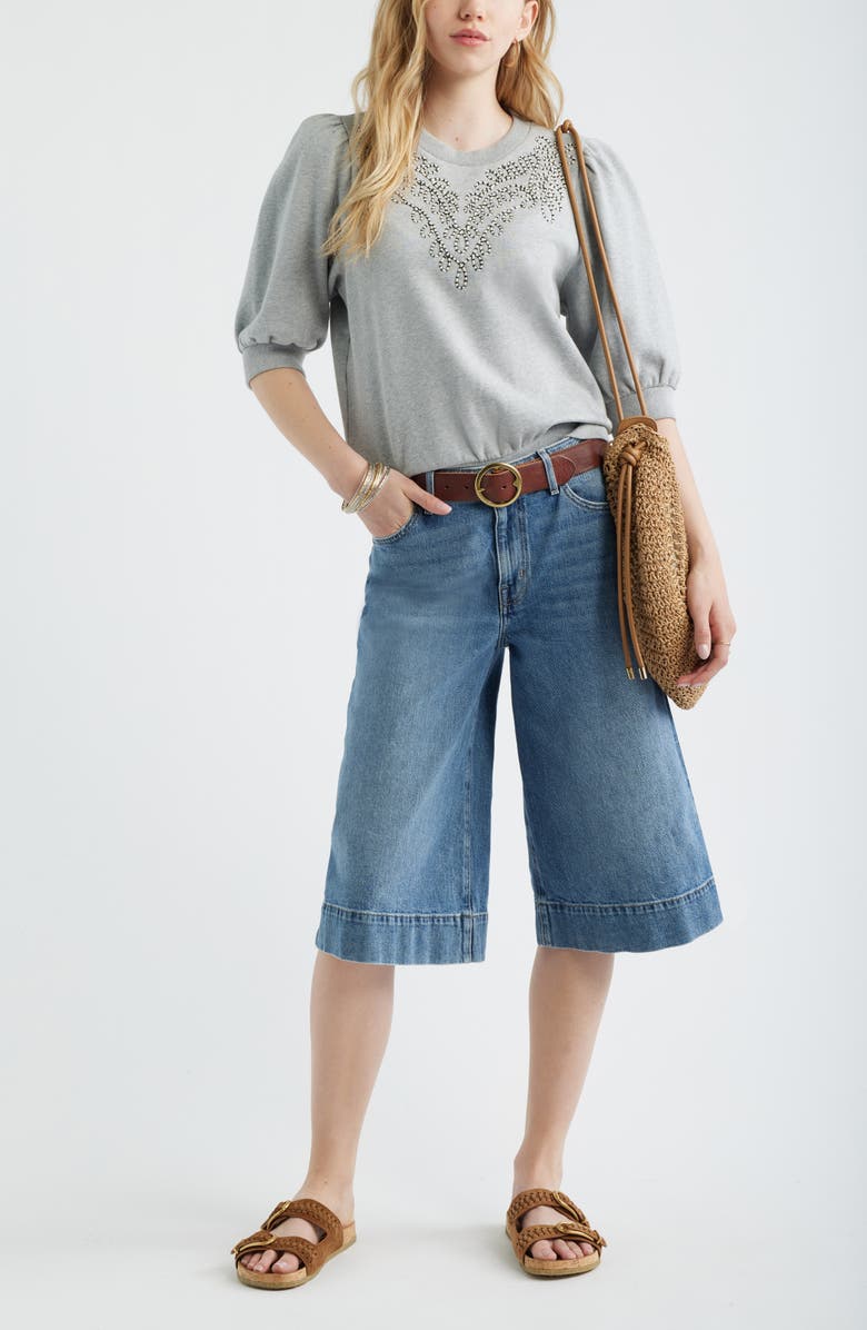 Treasure & Bond Embroidered Puff Sleeve Sweatshirt, Alternate, color, Grey Heather Embroidery