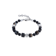 COEUR DE LION Striped Onyx Cube And Lava Bead Bracelet With Stainless Steel Spikes Cubes