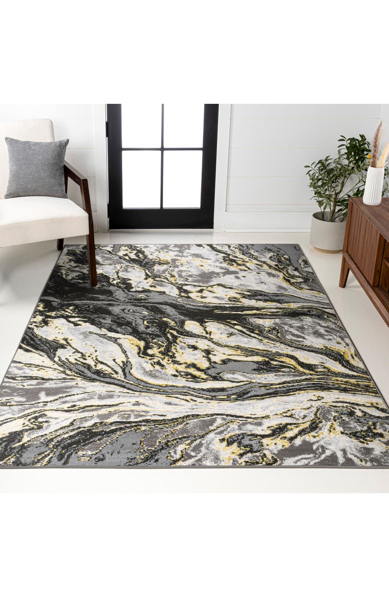 JONATHAN Y Swirl Marbled Abstract Area Rug, Alternate, color, Black/Yellow