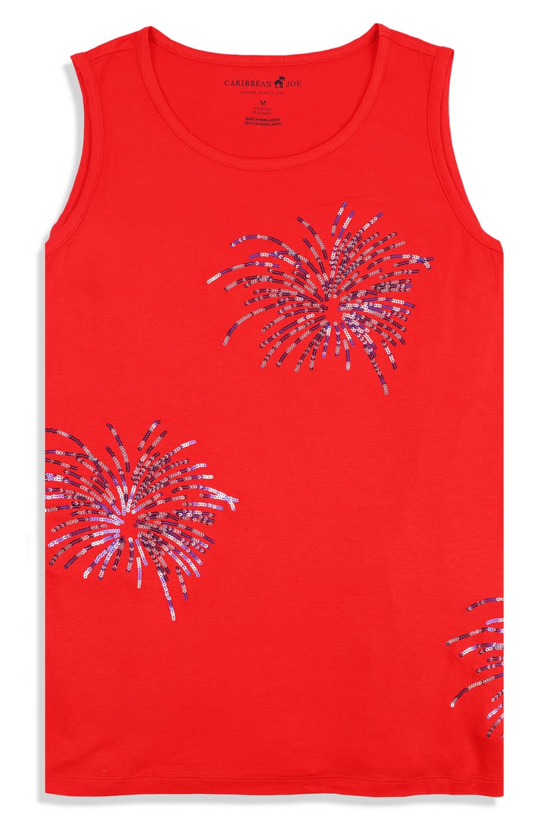 CARIBBEAN JOE The Everyday Sequin Firework Tank, Alternate, color, Red White