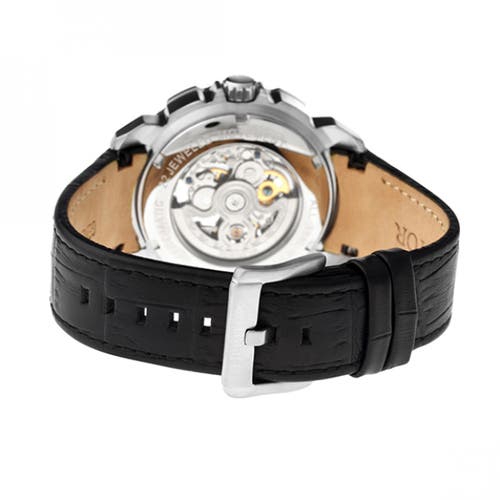Heritor Automatic Conrad Skeleton Leather-band Watch In Silver/black