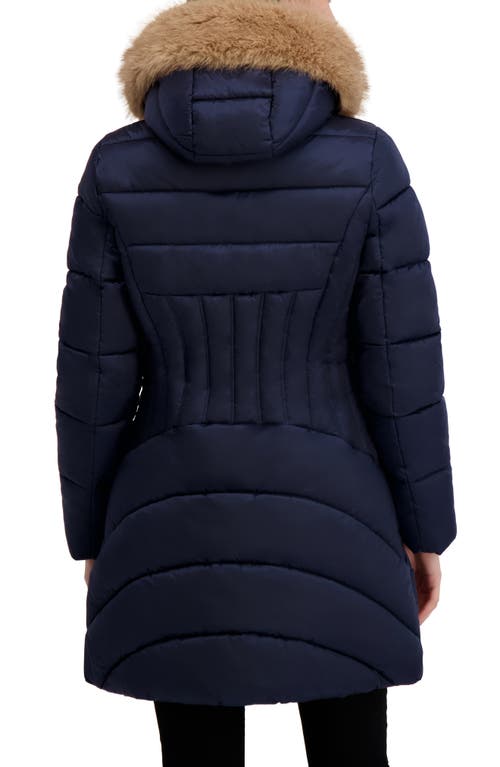 Laundry By Shelli Segal Puffer Jacket With Faux Fur Trim Hood In Blue