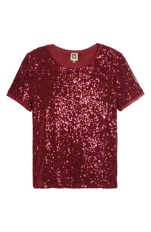 Anne Klein Short Sleeve Sequin Mesh Top In Red