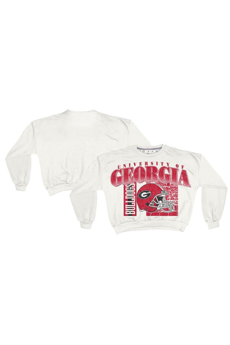 Women's Pressbox White Georgia Bulldogs Oversized Janice Retro Waist-Length Sweatshirt, Main, color, White