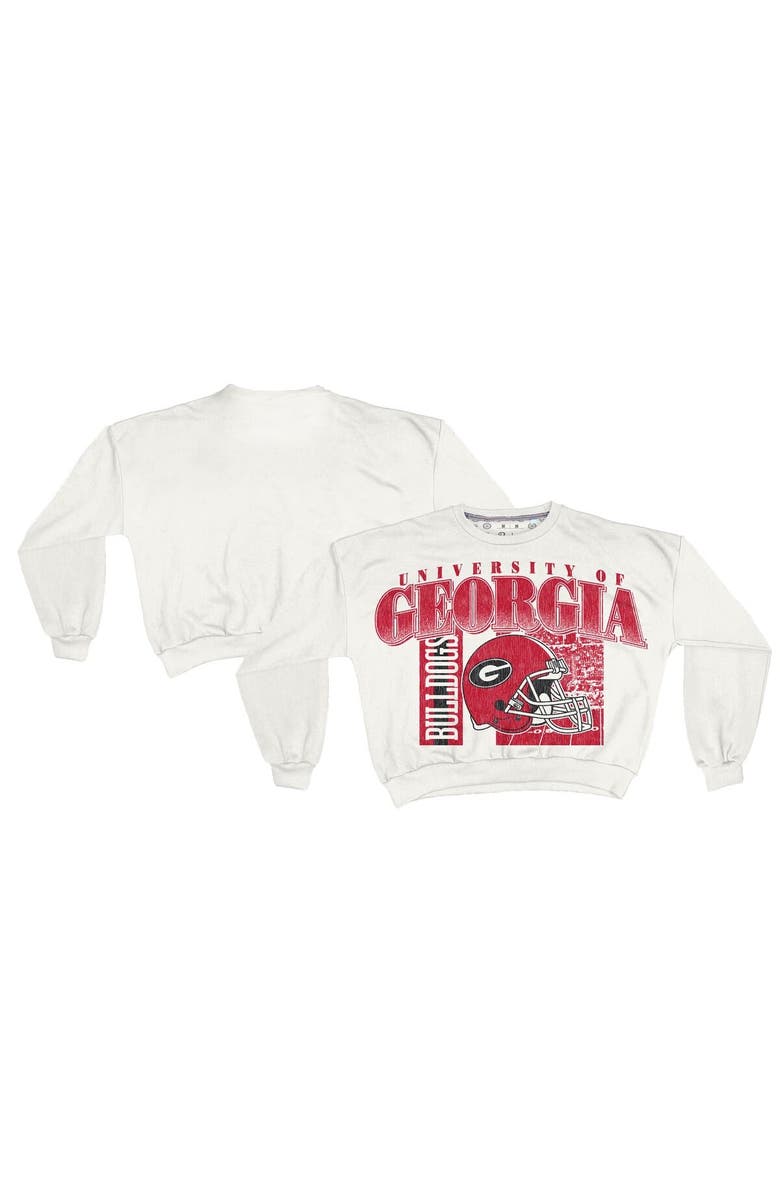 PRESSBOX Women's Pressbox White Georgia Bulldogs Oversized Janice Retro Waist-Length Sweatshirt, Main, color, White
