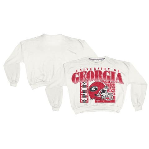 Women's Pressbox White Georgia Bulldogs Oversized Janice Retro Waist-Length Sweatshirt