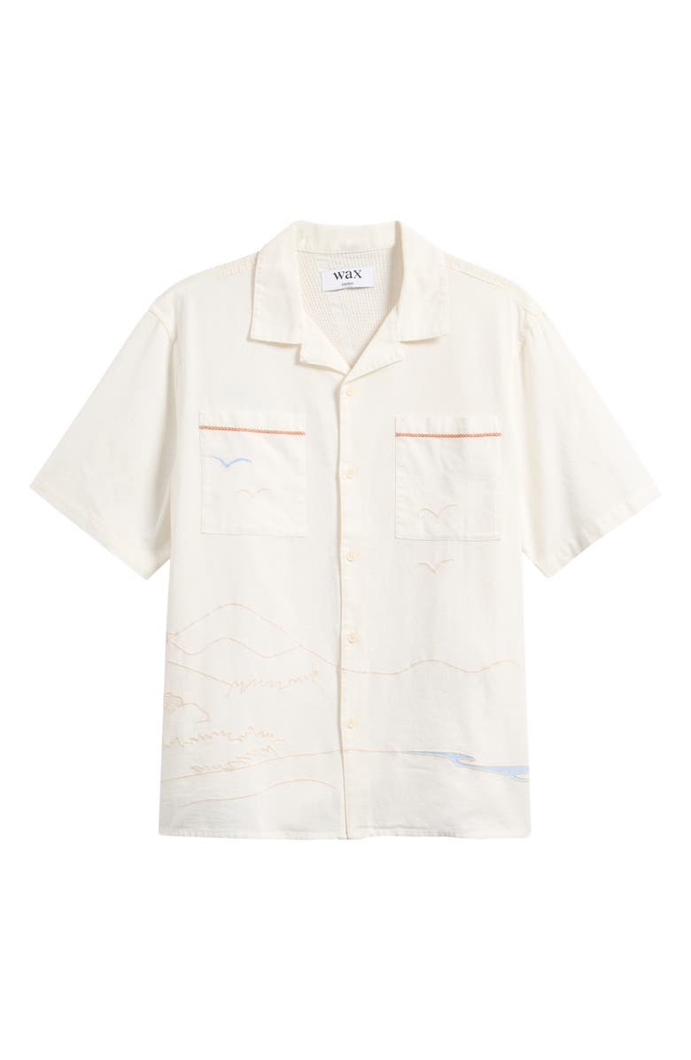 Wax London Didicot Summer Appliqué Cotton & Linen Camp Shirt, Alternate, color, Ecru