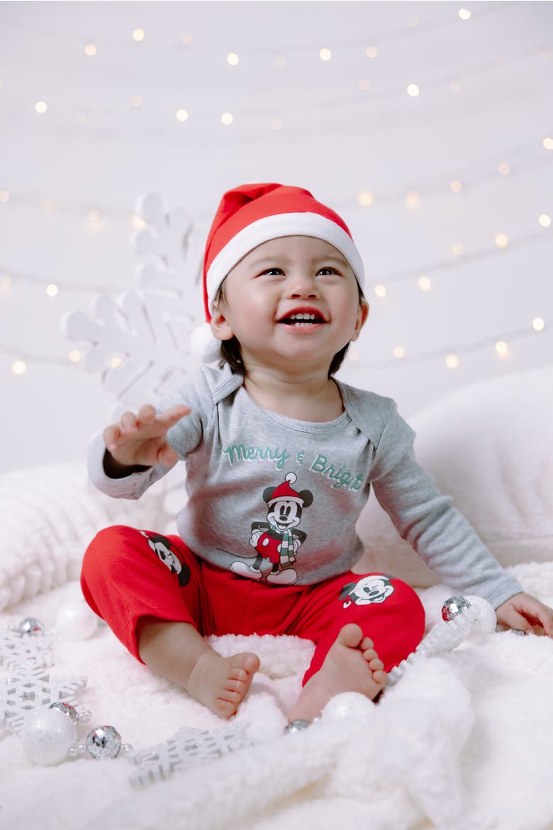 Mickey Mouse Holiday Bodysuit Pants and Hat Set, Alternate, color, Mickey Mouse Gray Red
