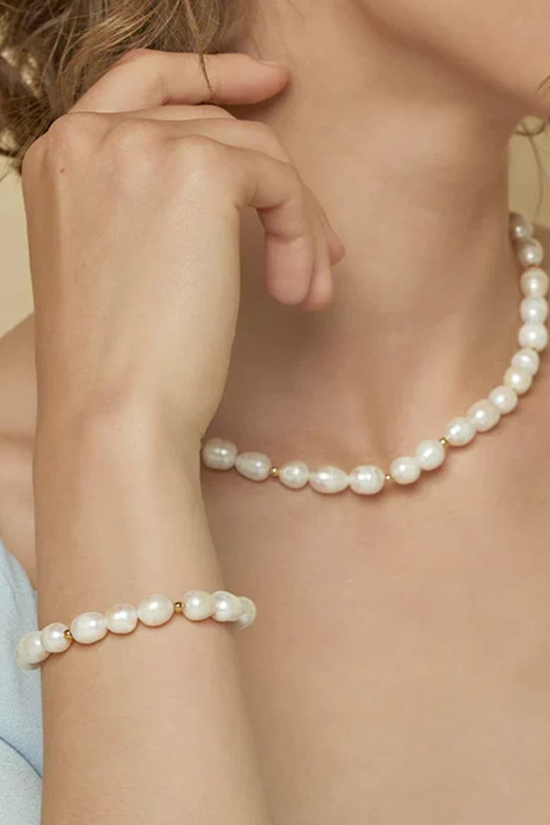 14k Gold Plated Eternal Spring Cultured Pearl Necklace & Bracelet Set, Alternate, color, Gold