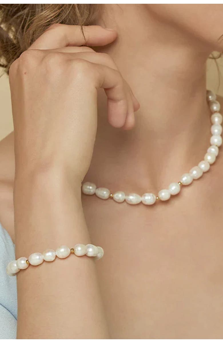 Bearfruit Jewelry 14k Gold Plated Eternal Spring Cultured Pearl Bracelet Holiday Gift Idea, Alternate, color, Gold