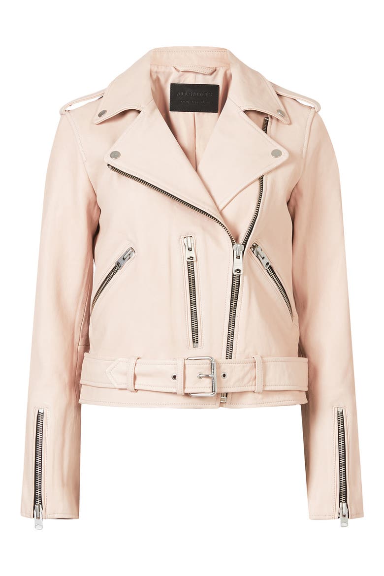Balfern Leather Biker Jacket, Alternate, color, LIGHT PINK