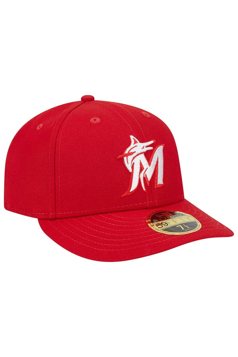 Men's New Era Scarlet Miami Marlins Low Profile 59FIFTY Fitted Hat, Alternate, color, Scarlet