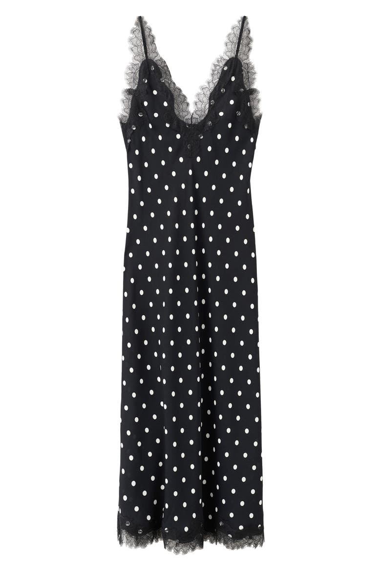 Lace Detail Polks Dot Dress, Alternate, color, BLACK