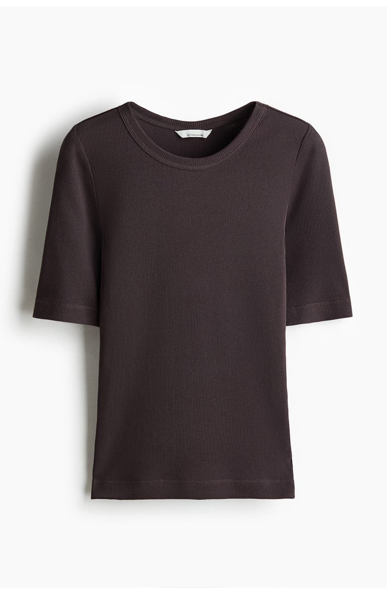 H&M Ribbed Silk-blend Top, Main, color, Truffle Gray