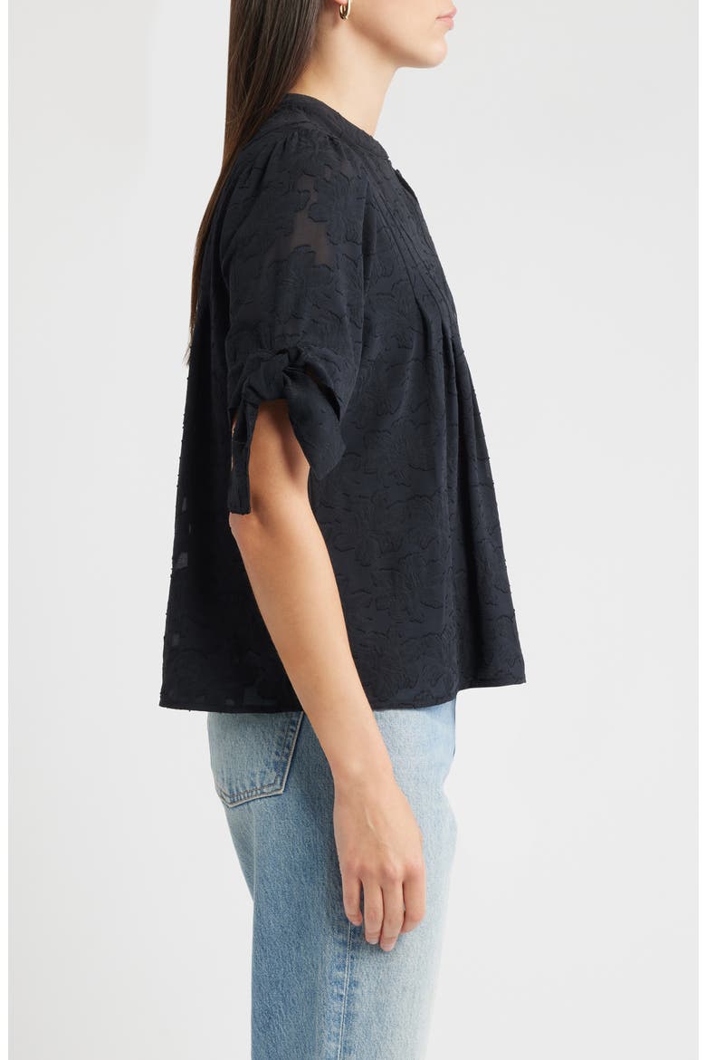 Tie Sleeve Jacquard Button-Up Shirt, Alternate, color, BLACK