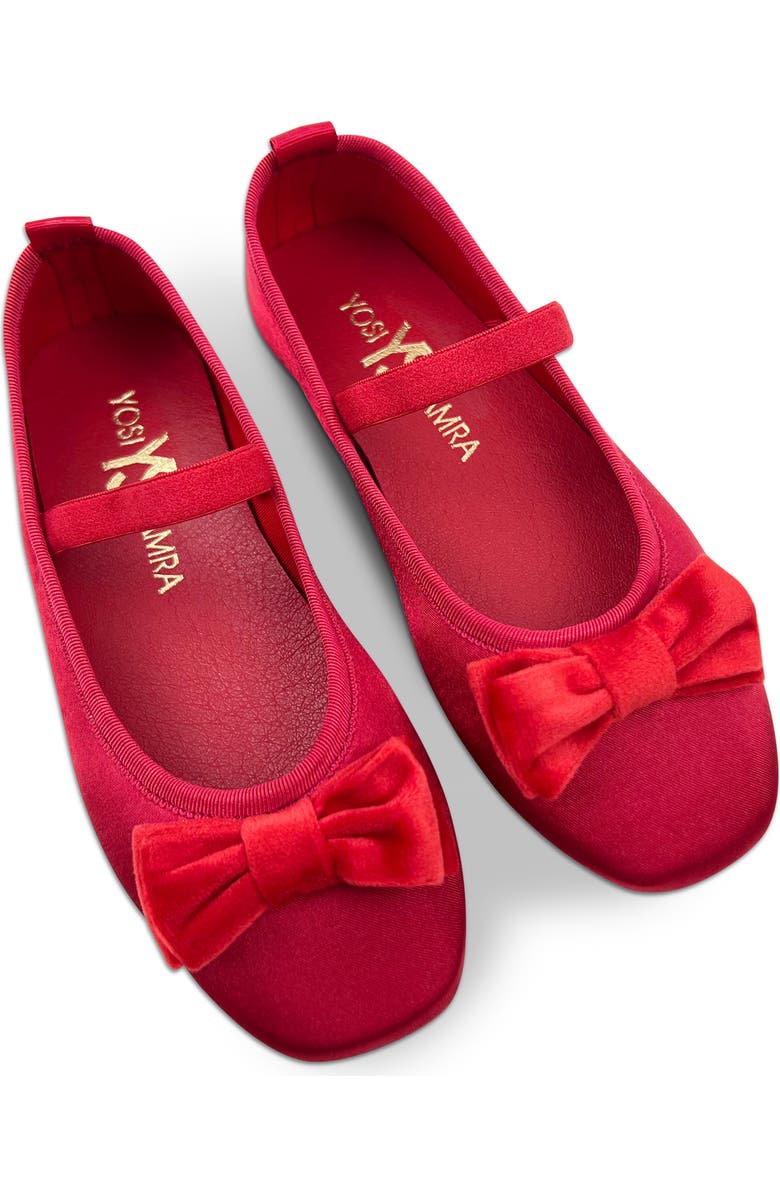 Yosi Samra Kids' Miss Emory Satin Mary Jane Flat, Alternate, color, Red Satin / Velvet Bow