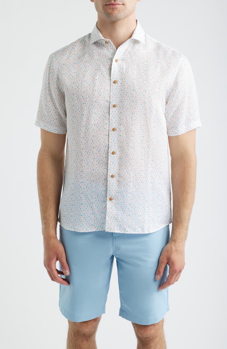 johnnie-O Cash Bar Short Sleeve Button-Up Shirt, Main, color, White