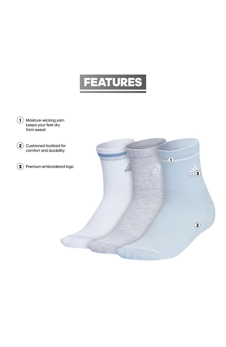 adidas Cushioned Sport 2.0 3-Pack High Quarter Socks, Alternate, color, Blue/Light Heather/ White